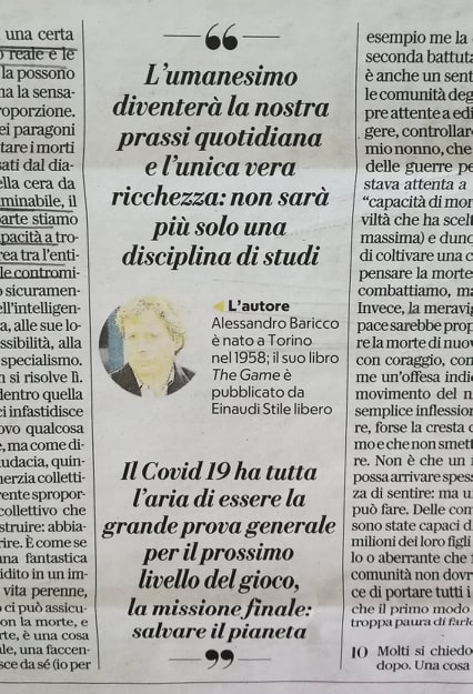 Due citazioni dall'articolo di Baricco.