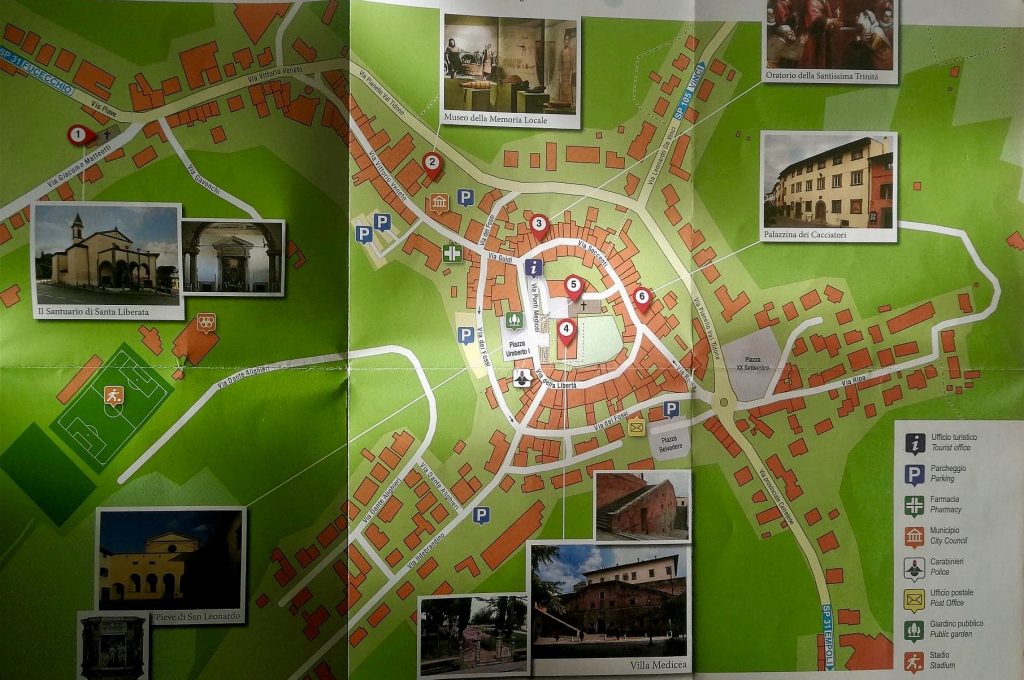 Cartina con itinerario, foto di alcuni luoghi di interesse.
