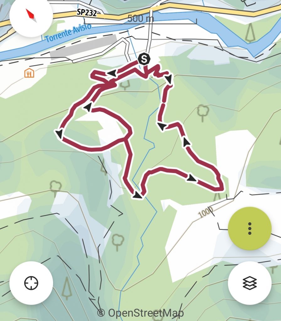 Mappa del percorso della cascata di Cavalese.
