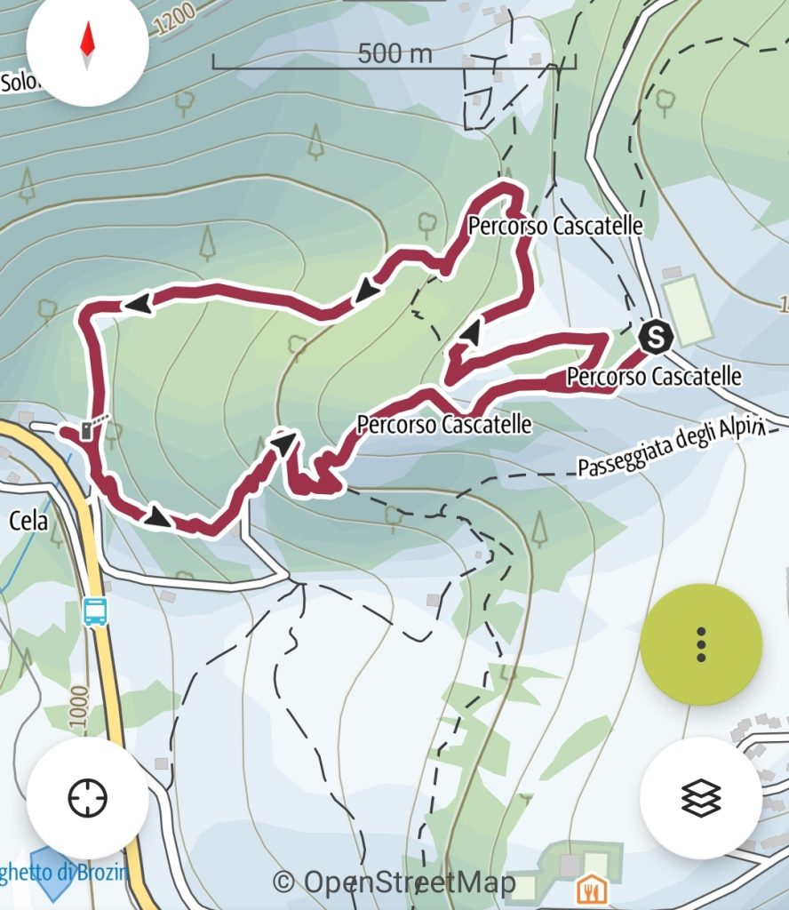 Mappa del percorso delle cascatelle.