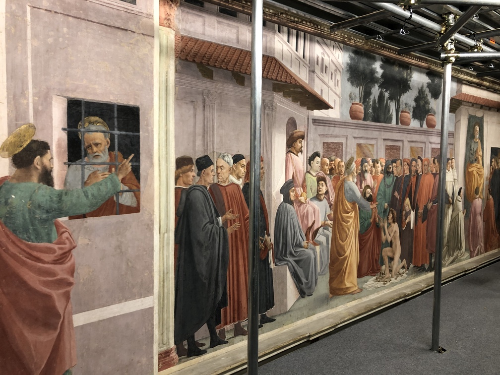 Cappella Brancacci - particolare: Filippino Lippi, San Pietro visitato in
carcere da San Paolo, e Masaccio e Filippino Lippi, La resurrezione del figlio di Teofilo e San Pietro in cattedra.