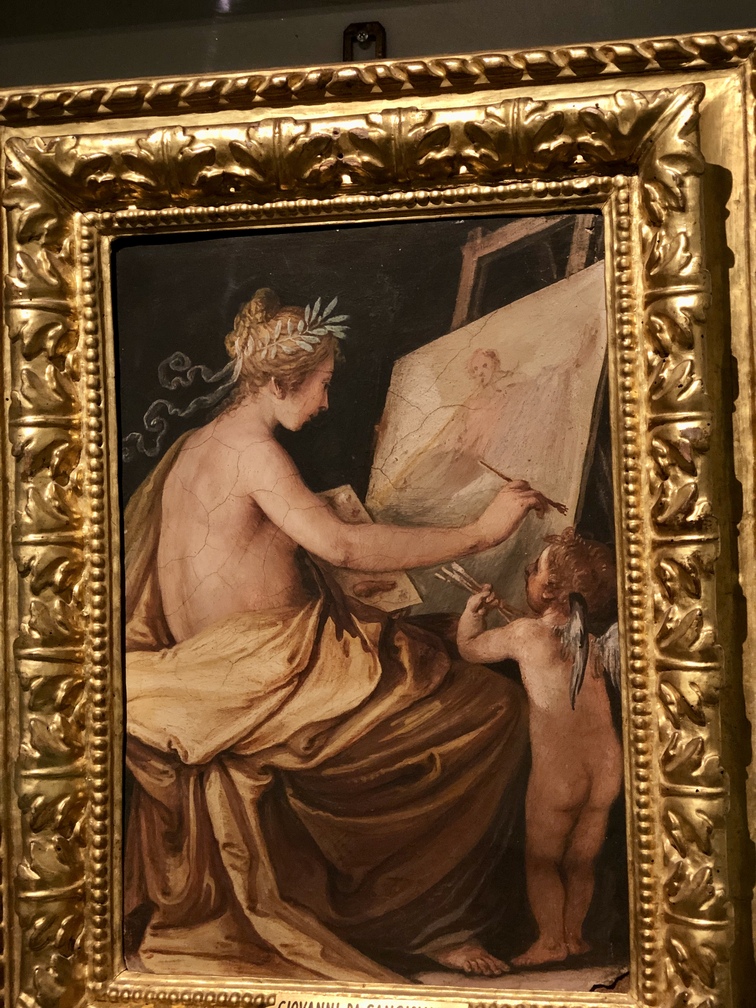 Giovanni Mannozzi, La Pittura che dipinge la Fama, 1634 ca., affresco su terracotta, Firenze, Le Gallerie degli Uffizi.