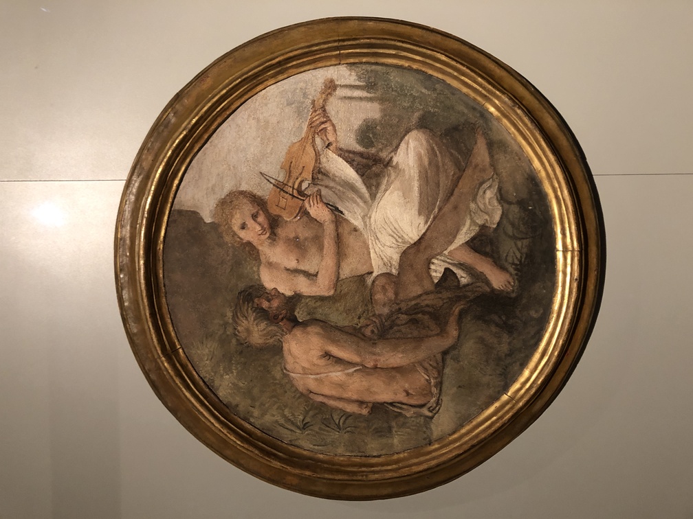 Giovanni Mannozzi, Contesa di Apollo e Marsia, 1634 ca., affresco su stuoia, Firenze, Le Gallerie degli Uffizi.