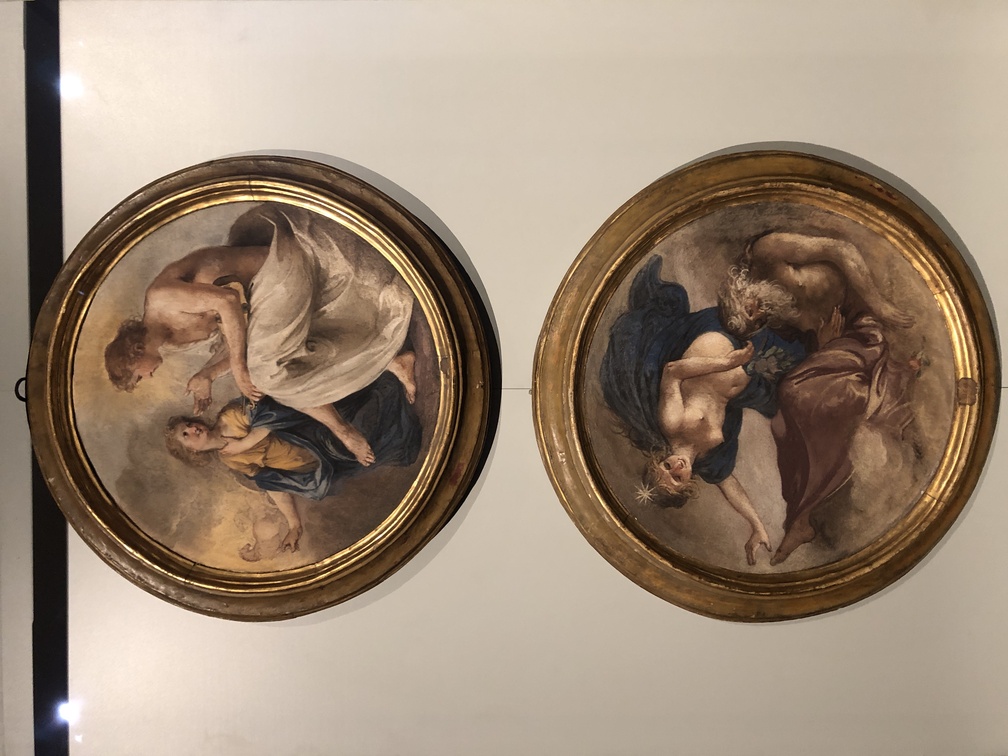 Giovanni Mannozzi Fetonte chiede al padre Apollo di guidare il suo carro e, sotto, Aurora e Titone, 1634 ca., affresco su stuoia, Firenze, Le Gallerie degli Uffizi;