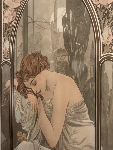 A. Mucha, Repos de la nuit, 1899, Litografia a colori, Fondazione Mucha.