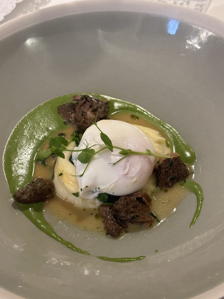 istorante Zur Rose - Uovo biologico in camicia con panatura alle erbe - purea di patate - spugnole.