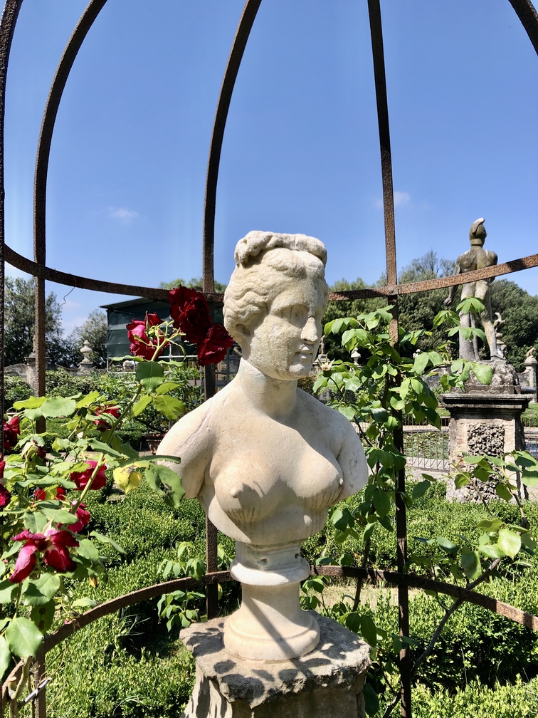 Villa Corsi Salviati - mezzobusto restaurato nel giardino all'italiana.