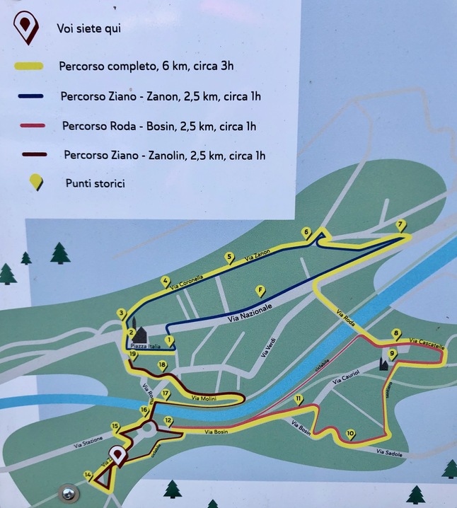Mappa del percorso "Museo a Cielo Aperto" a Ziano.