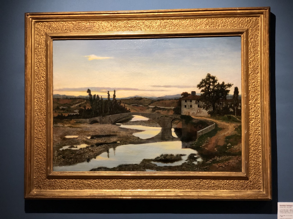 Stanislao Pointeau, Le rive della Sieve - Effetto del crepuscolo (Ponte a Vicchio). Olio su tela, 1860 ca., Collezione eredi Pointeau