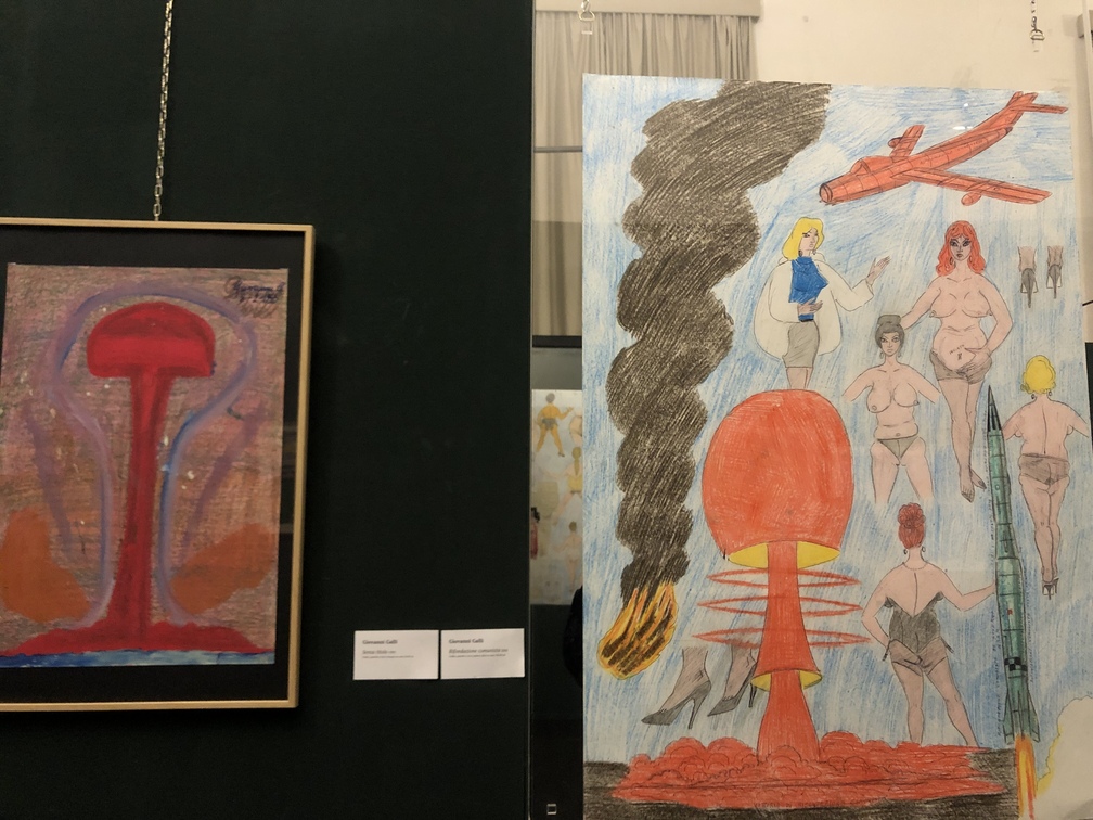 Giovanni Galli, <b> Senza titolo</b>, 1995;<b> Rifondazione comunista</b>, 2005. grafite, pastello a cera e penna a sfera su carta 70x100cm.