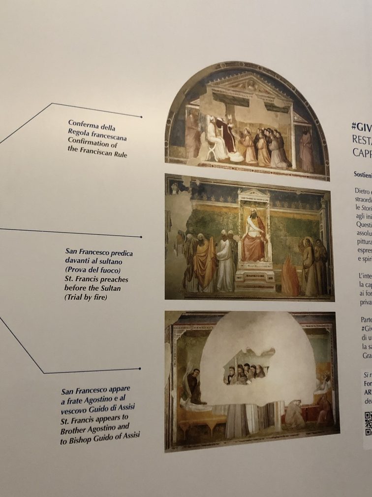 Cappella Bardi a Santa Croce (Firenze) – pannello illustrativo degli affreschi di Giotto.