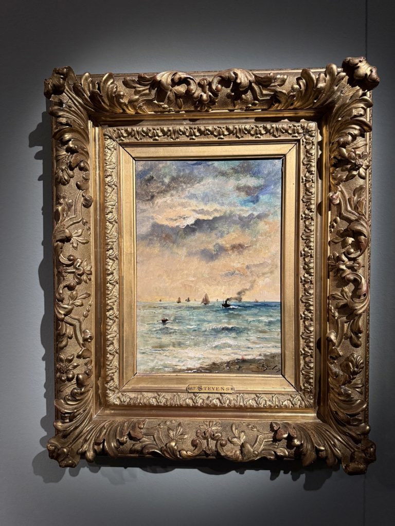 Mostra "Impressionisti in Normandia" a Firenze - Alfred Stevens, "Battello a vapore e barche al largo di Honfleur", 1880, Olio su tela, Caen, Coll. Association Peindre en Normancie.