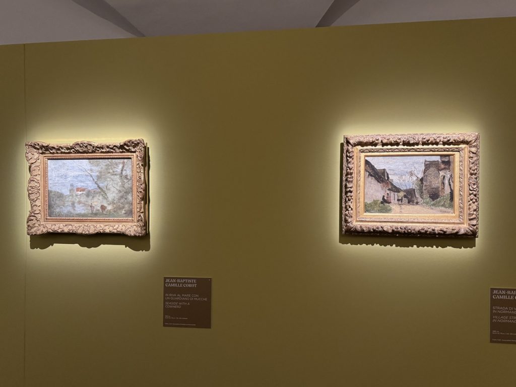 Mostra "Impressionisti in Normandia" a Firenze - Jean-Baptiste Camille Corot, "Strada di villaggio in Normandia", 1865 ca., Olio su tela - Jean-Baptiste Camille Corot, "In riva al mare con un guardiano di mucche", 1863 ca., Olio su tela, Caen, Coll. Association Peindre en Normandie.