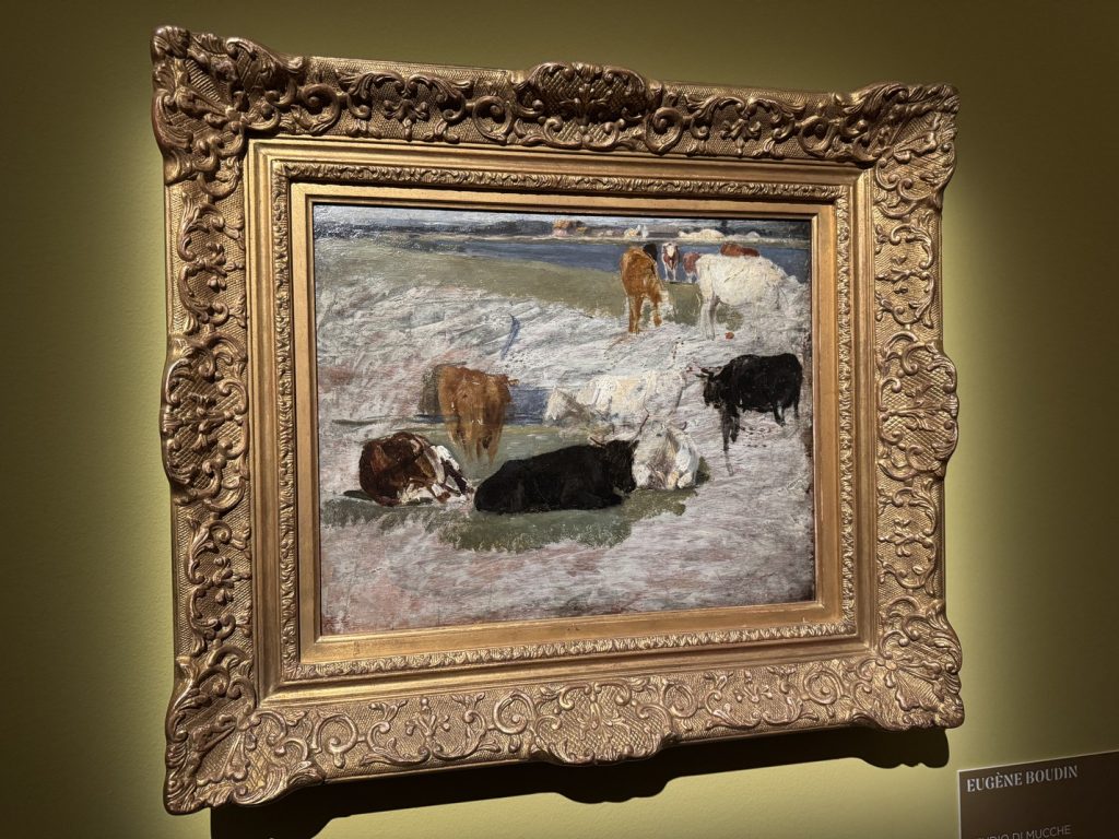 Mostra "Impressionisti in Normandia" a Firenze - Eugène Boudin, "Studio di mucche nella palude", 1893, Olio su tavola, Caen, Coll. Association Peindre en Normandie.