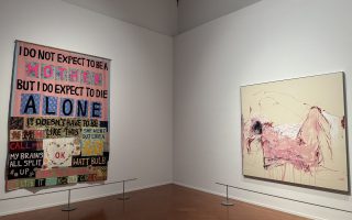 Mostra "Tracey Emin. Sex and Solitude" - "I do not expect (Non mi aspetto)", 2002, coperta con appliqué, Art Gallery of New South Wales - "It was all too Much (Era tutto troppo)", 2018, acrilico su tela, Courtesy of the Artist and White Cube.