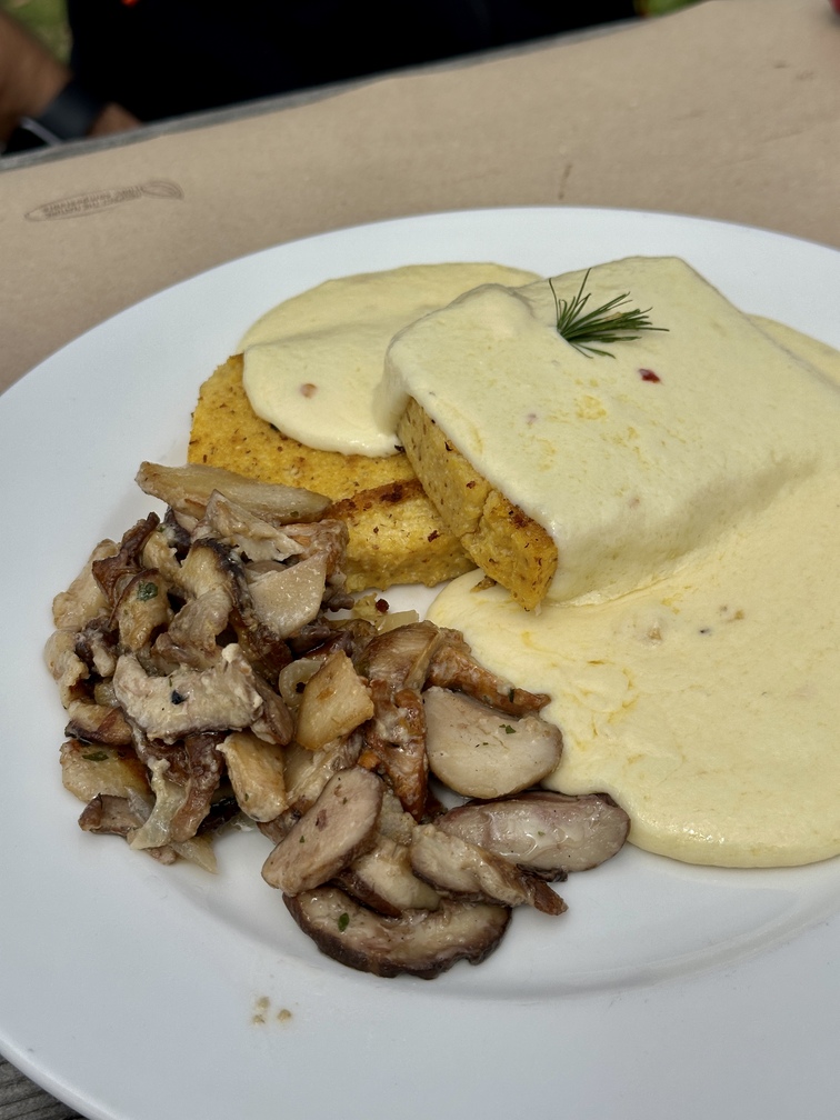 Valfloriana - Malga Sass: polenta con farina di Storo, formaggio fuso e funghi.