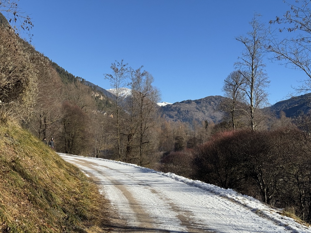 Sentiero e ciclabile lungo il torrente Avisio - veduta sul Monte Mulat e, dietro, su Viezzena o Viesena