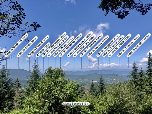 Santuario di Monte Senario - panorama dal piazzale (app: PeakFinder).