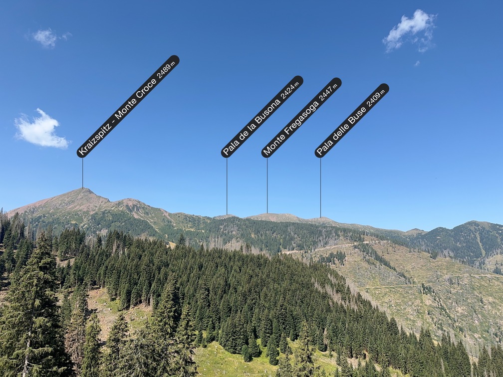 Sentiero n. 310A - panorama sulle cime (app: PeakFinder).