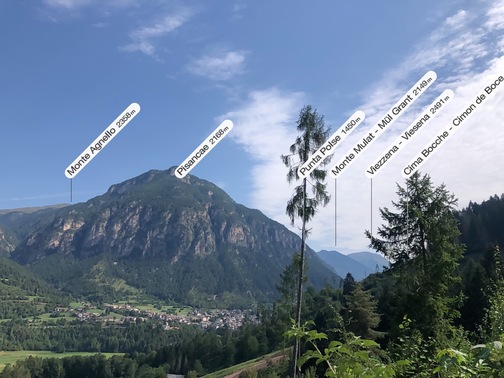 Sentiero lungo il Rio Val del Bus - panorama (app: PeakFinder).