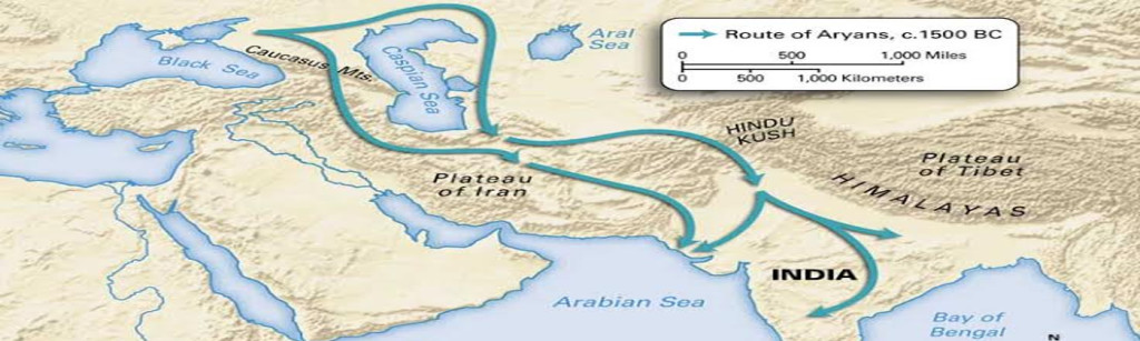 Carta geografica che mostra l'invasione degli Ariani in India