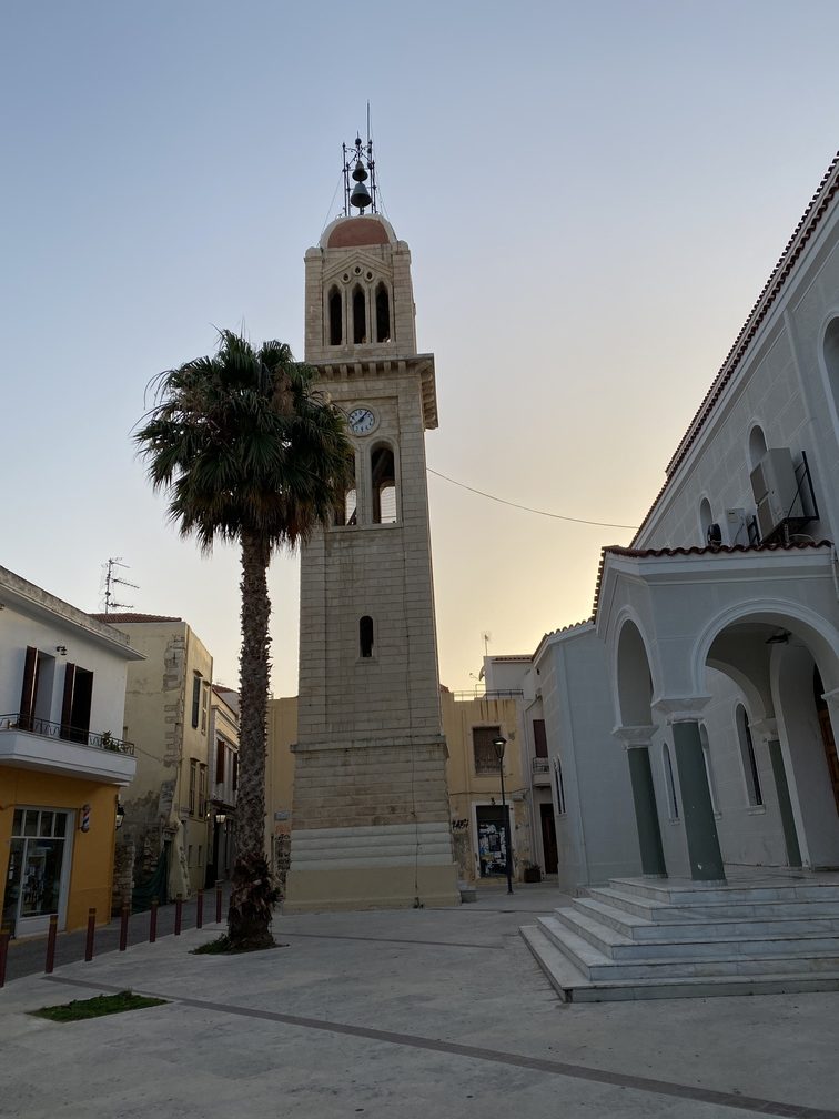 Rethymno - campanile della Cattedrale al tramonto.