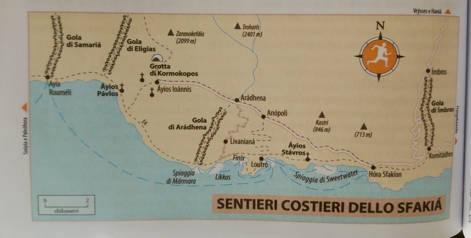 Mappa degli itineraria dello Sfakia.