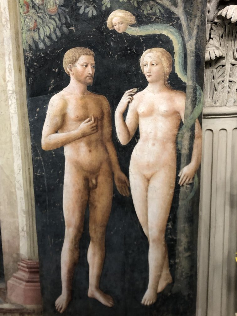 Cappella Brancacci - particolare: Masolino, La tentazione di Adamo ed Eva.