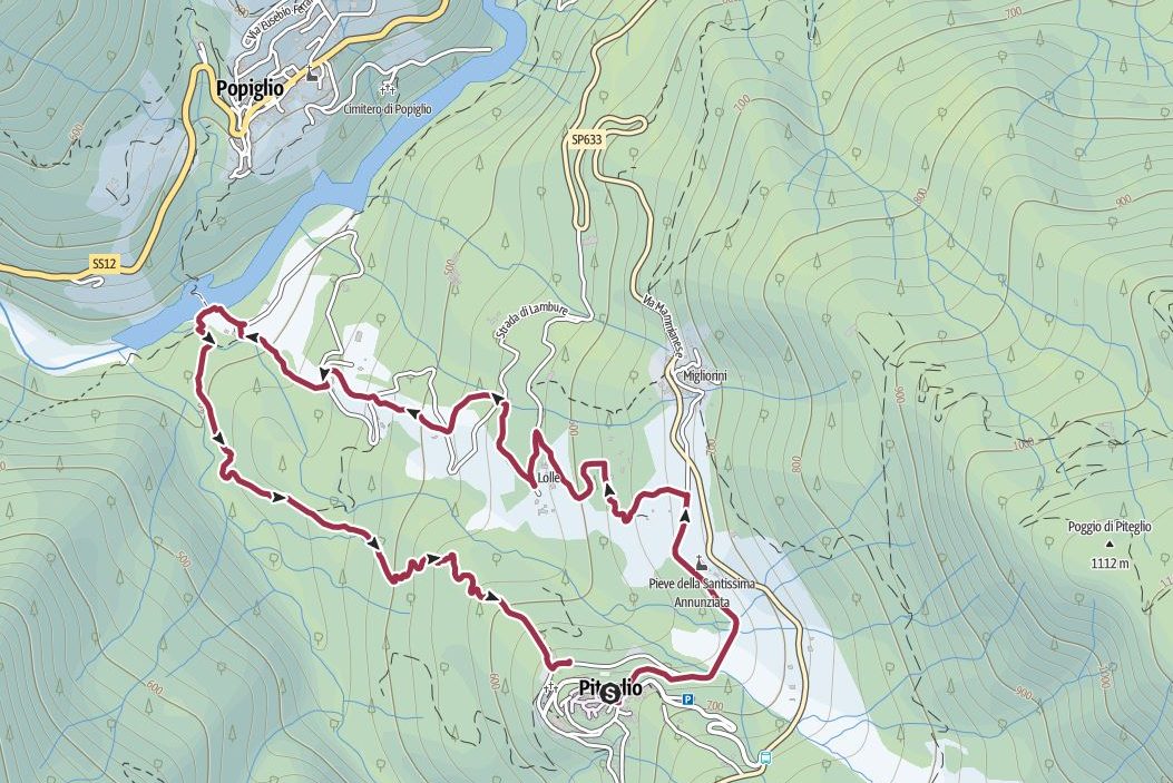 Mappa del trekking a Piteglio.